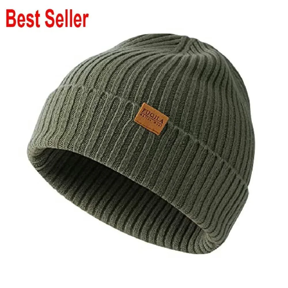Merino Wool Cuff Beanie Unisex Warm Winter Cap Stretchy Knitted Cozy Chic
